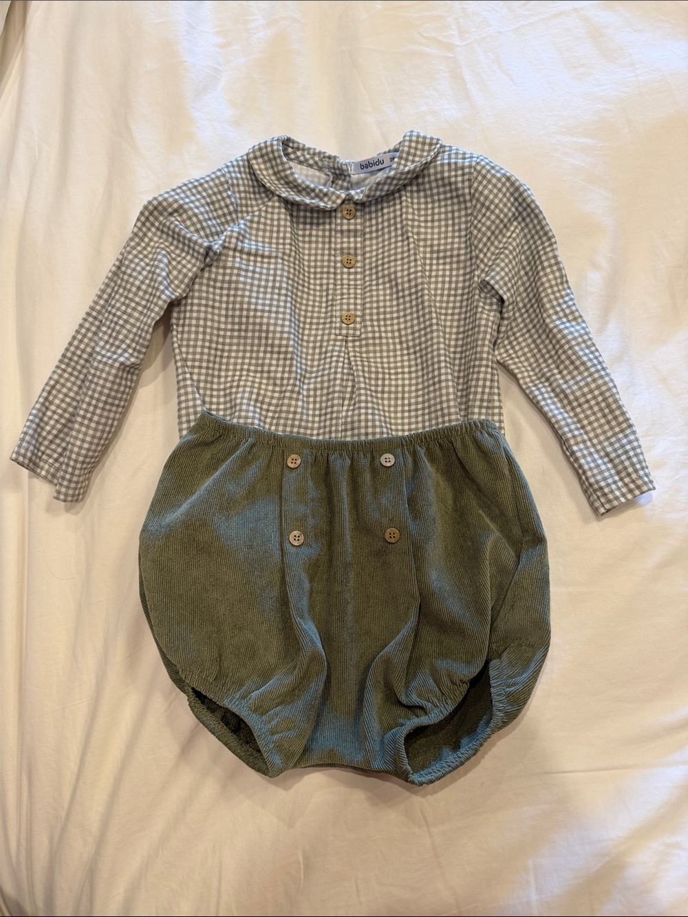 Babidu Olive Green Corduroy Bubble Shorts - Baby Matching Set